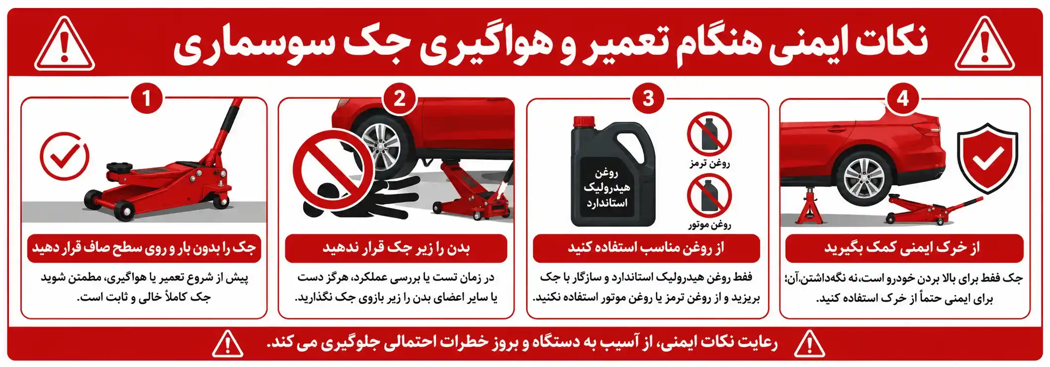 نکات ایمنی هنگام تعمیر و هواگیری جک سوسماری