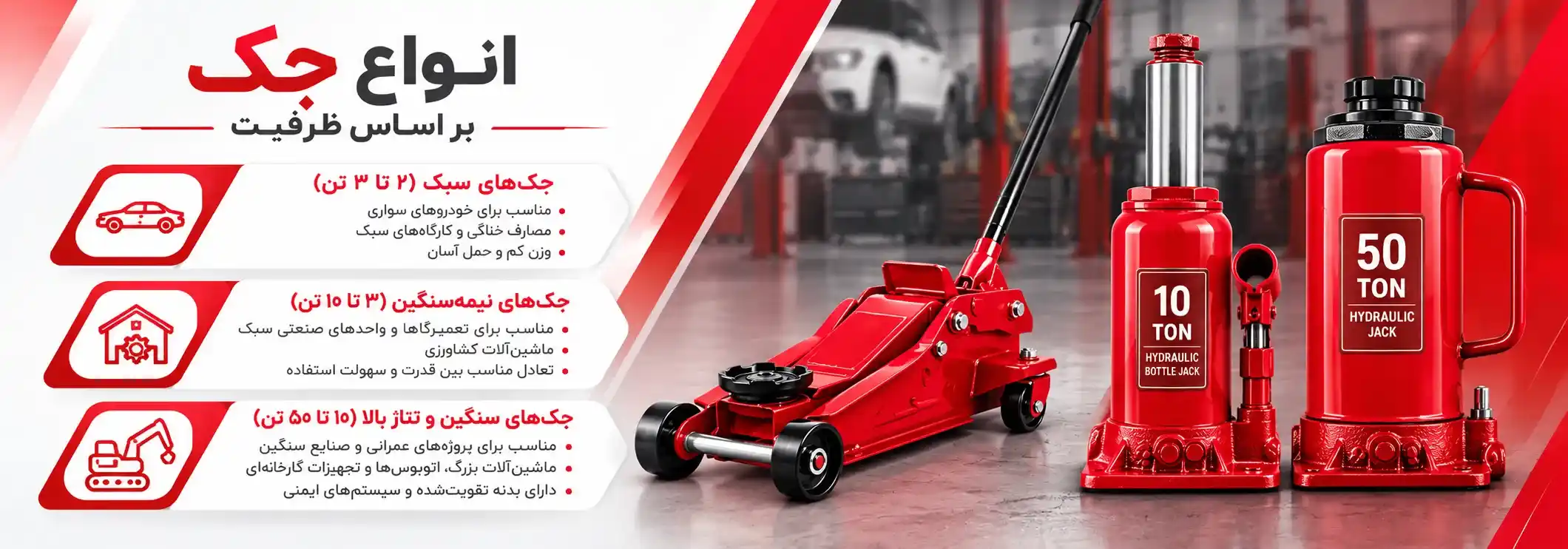 انتخاب جک بر اساس وزن و ظرفیت